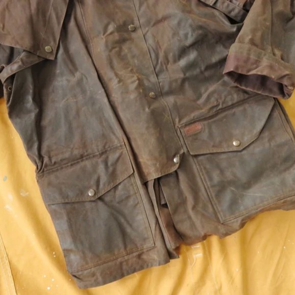 XL 90s Waxed Canvas Ranch Coat / Outback Trading Co, Brown Oilskin Oiled Wax - Picture 5 of 10